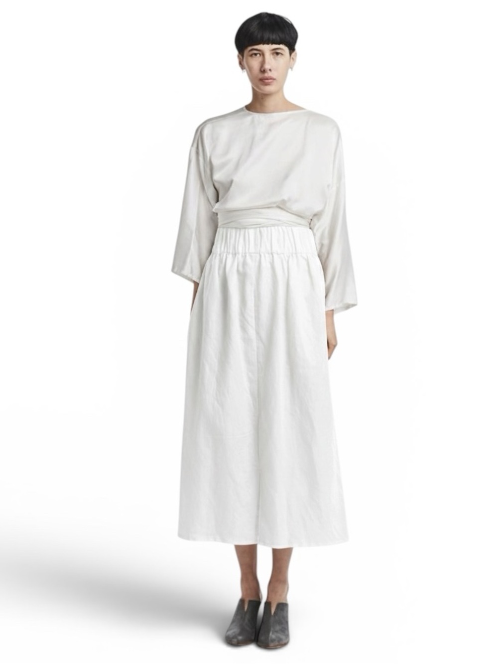 New Garmentory Miranda Bennett Studio White Linen Paper Bag   Maxi Skirt OS